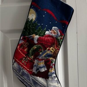L.L. Bean Santa and Sleigh Christmas Stocking - Blue and Red